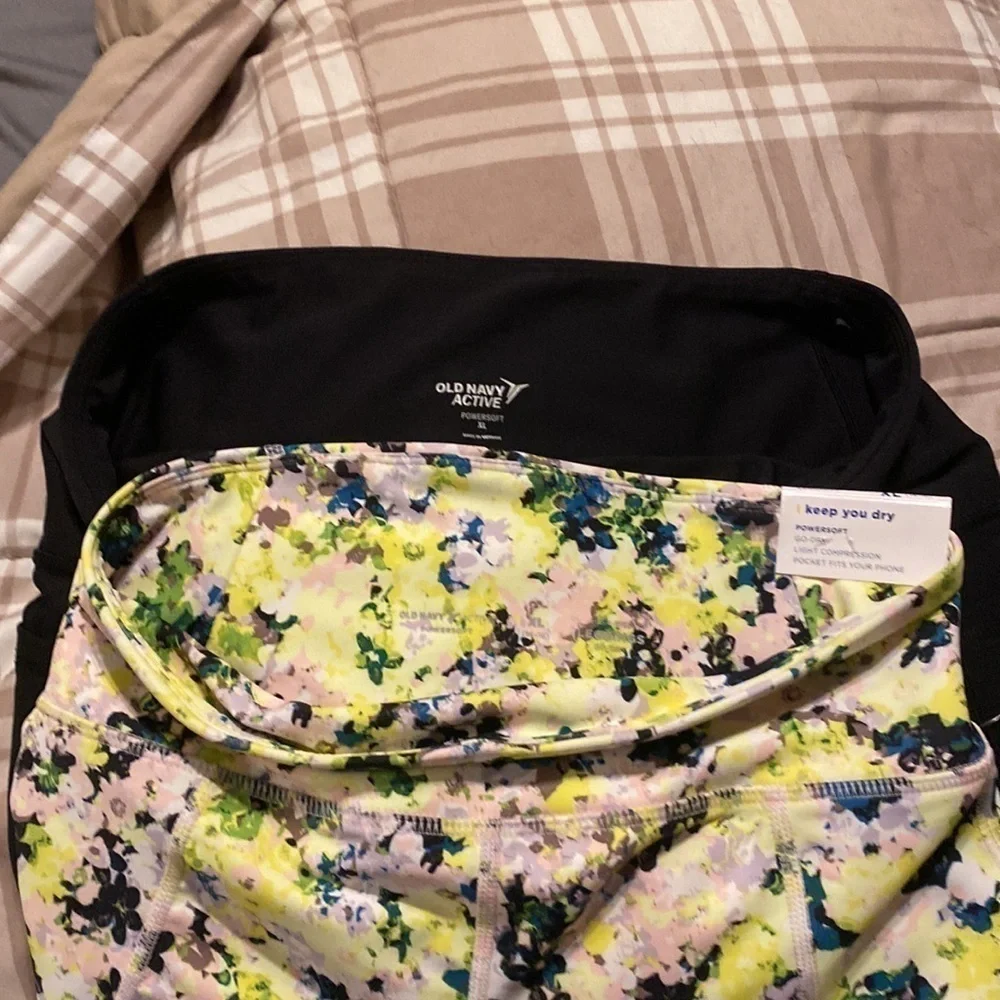 Old Navy Girls Powersoft High Rise 7/8 Ankle Leggings Yellow Floral XL (14-16) N